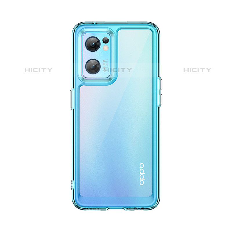 Coque Rebord Contour Silicone et Vitre Transparente Housse Etui J01S pour Oppo Reno7 5G Cyan Plus