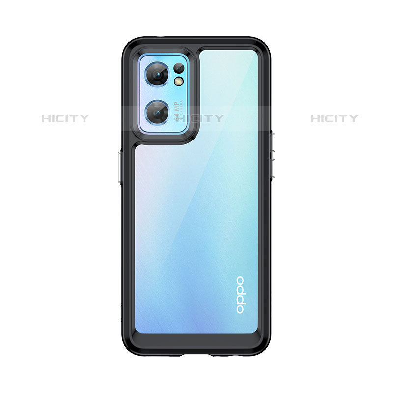 Coque Rebord Contour Silicone et Vitre Transparente Housse Etui J01S pour Oppo Reno7 5G Noir Plus