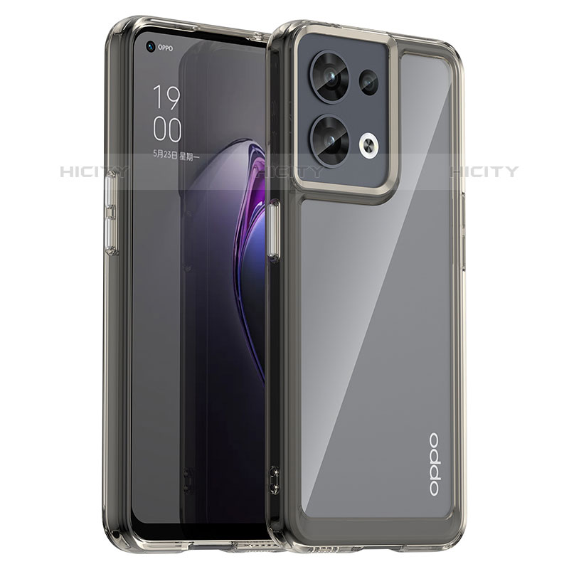 Coque Rebord Contour Silicone et Vitre Transparente Housse Etui J01S pour Oppo Reno8 5G Gris Plus