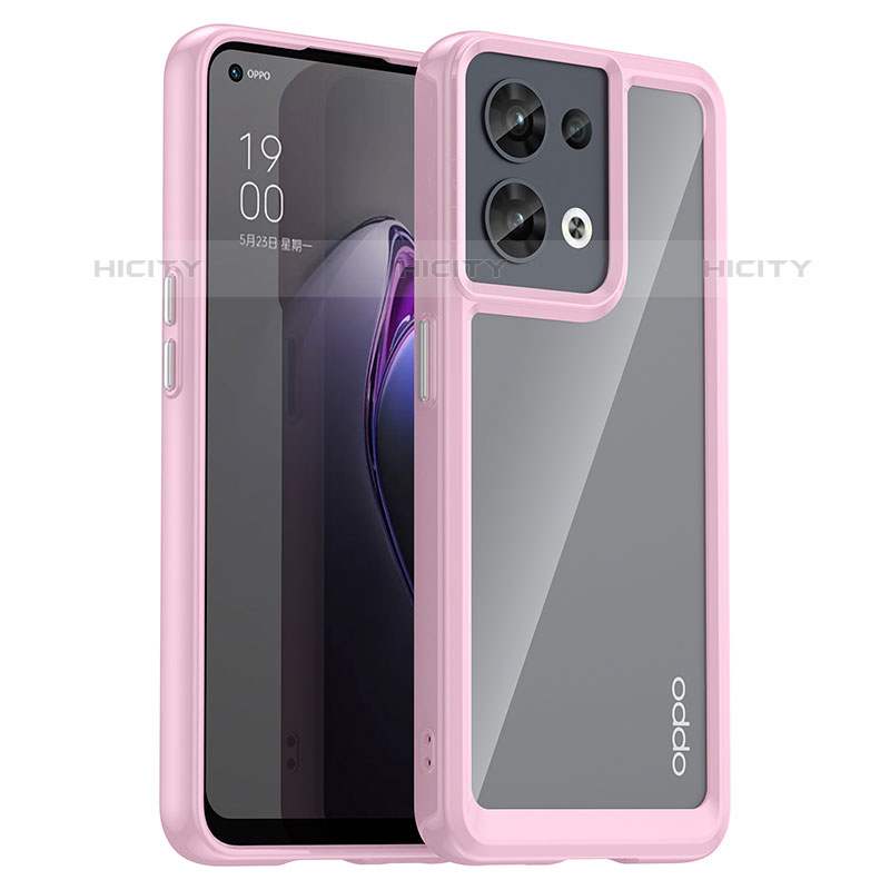 Coque Rebord Contour Silicone et Vitre Transparente Housse Etui J01S pour Oppo Reno8 5G Rose Plus