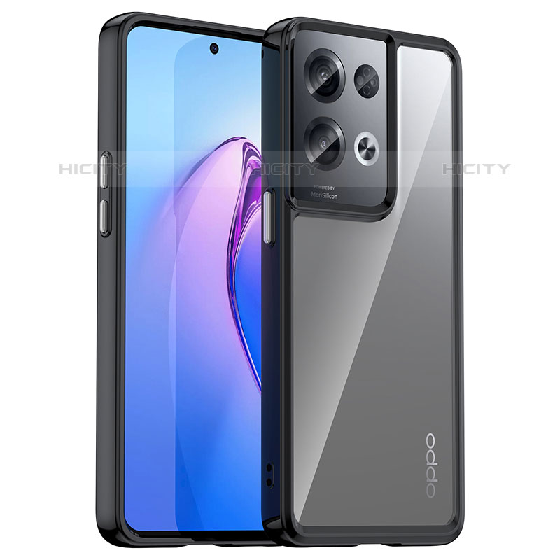 Coque Rebord Contour Silicone et Vitre Transparente Housse Etui J01S pour Oppo Reno8 Pro 5G Noir Plus