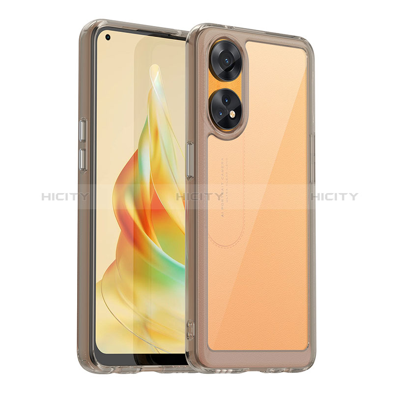 Coque Rebord Contour Silicone et Vitre Transparente Housse Etui J01S pour Oppo Reno8 T 4G Gris Plus