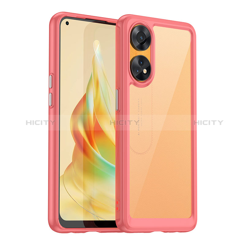 Coque Rebord Contour Silicone et Vitre Transparente Housse Etui J01S pour Oppo Reno8 T 4G Rouge Plus