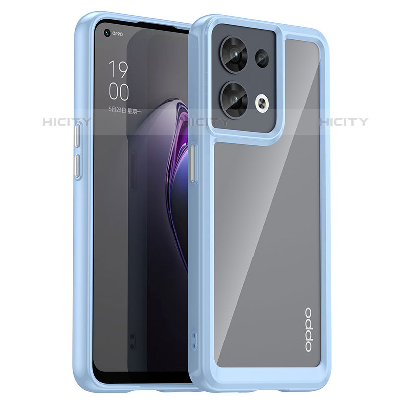 Coque Rebord Contour Silicone et Vitre Transparente Housse Etui J01S pour Oppo Reno9 Pro 5G Bleu Plus