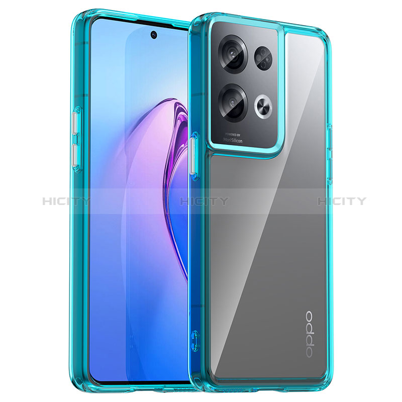 Coque Rebord Contour Silicone et Vitre Transparente Housse Etui J01S pour Oppo Reno9 Pro+ Plus 5G Cyan Plus