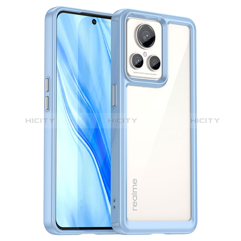 Coque Rebord Contour Silicone et Vitre Transparente Housse Etui J01S pour Realme GT2 Master Explorer Bleu Plus