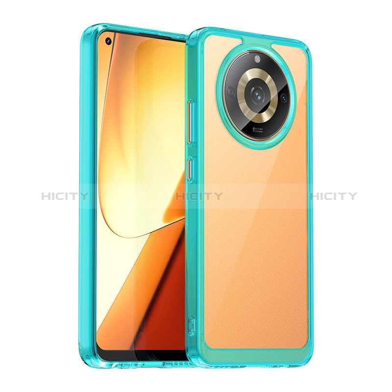 Coque Rebord Contour Silicone et Vitre Transparente Housse Etui J01S pour Realme Narzo 60 5G Cyan Plus