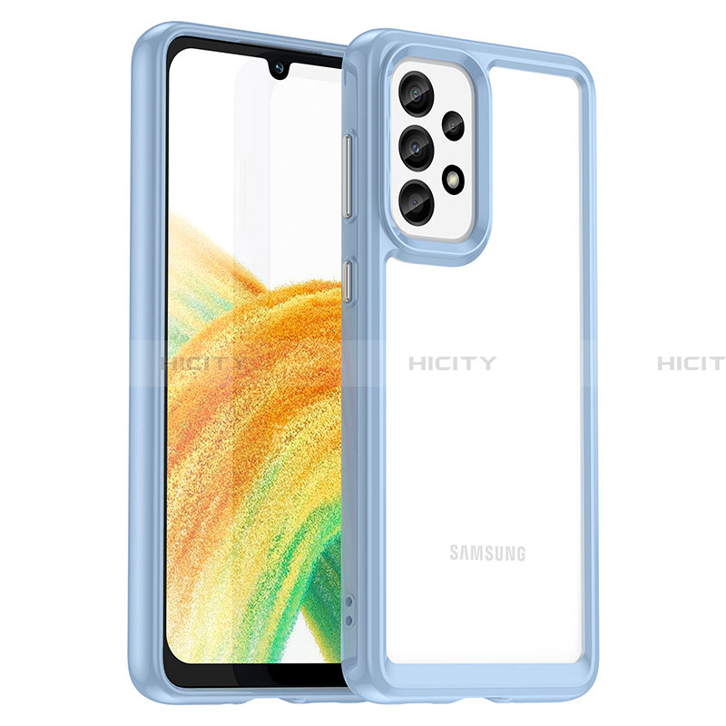 Coque Rebord Contour Silicone et Vitre Transparente Housse Etui J01S pour Samsung Galaxy A33 5G Bleu Plus