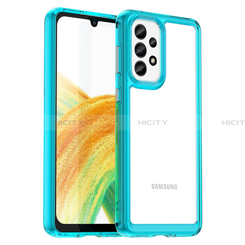 Coque Rebord Contour Silicone et Vitre Transparente Housse Etui J01S pour Samsung Galaxy A33 5G Cyan Plus