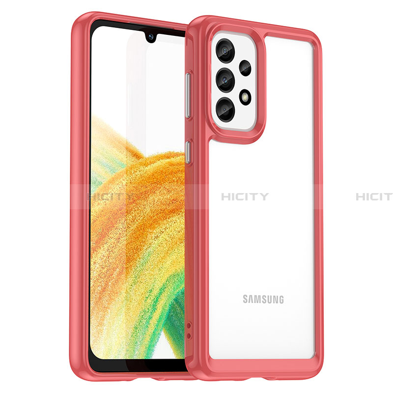 Coque Rebord Contour Silicone et Vitre Transparente Housse Etui J01S pour Samsung Galaxy A33 5G Rouge Plus