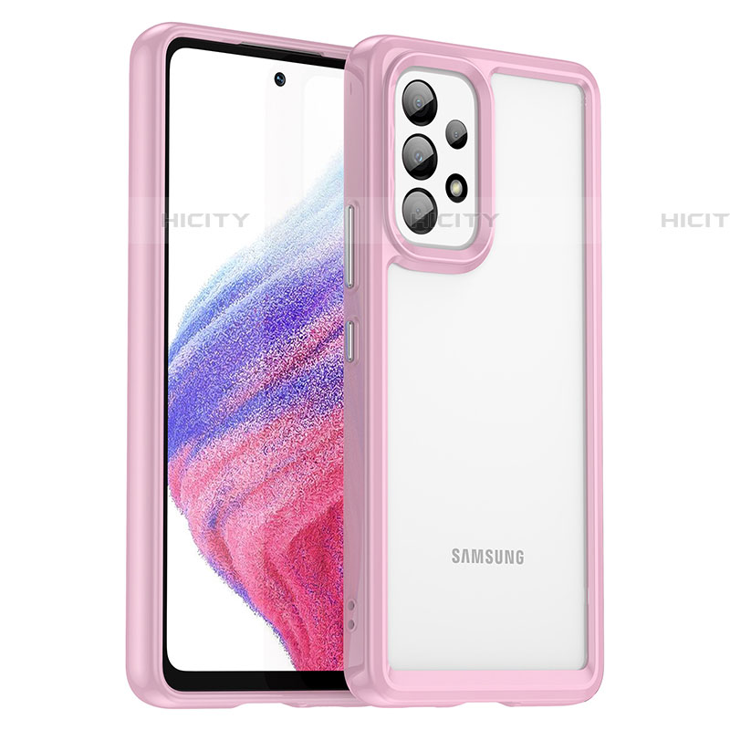 Coque Rebord Contour Silicone et Vitre Transparente Housse Etui J01S pour Samsung Galaxy A53 5G Rose Plus