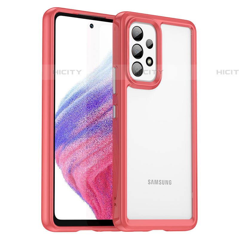 Coque Rebord Contour Silicone et Vitre Transparente Housse Etui J01S pour Samsung Galaxy A53 5G Rouge Plus