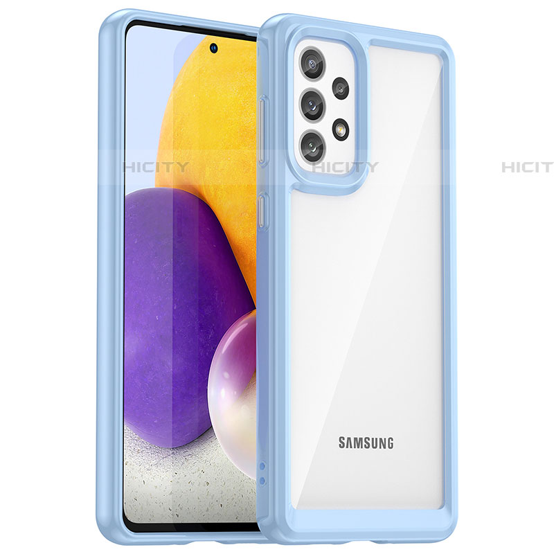 Coque Rebord Contour Silicone et Vitre Transparente Housse Etui J01S pour Samsung Galaxy A73 5G Bleu Plus