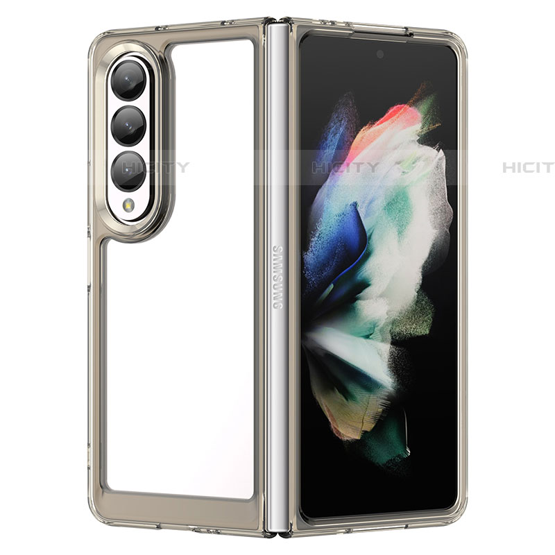 Coque Rebord Contour Silicone et Vitre Transparente Housse Etui J01S pour Samsung Galaxy Z Fold4 5G Gris Plus