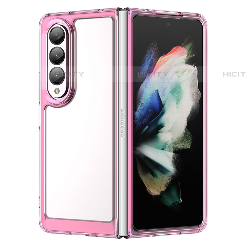 Coque Rebord Contour Silicone et Vitre Transparente Housse Etui J01S pour Samsung Galaxy Z Fold4 5G Or Rose Plus