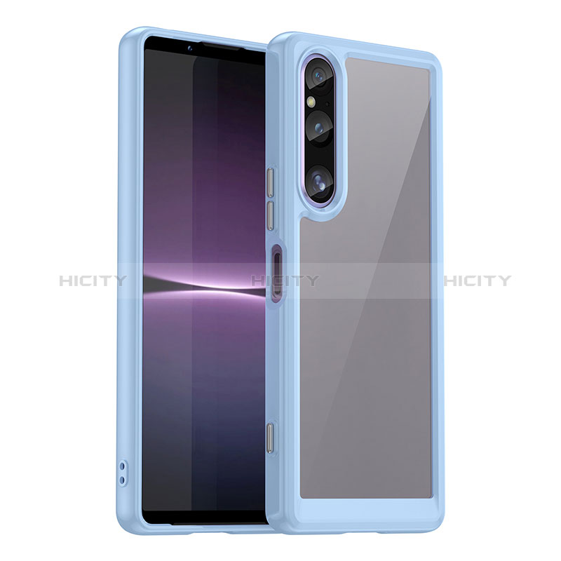 Coque Rebord Contour Silicone et Vitre Transparente Housse Etui J01S pour Sony Xperia 1 V Bleu Plus