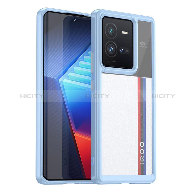 Coque Rebord Contour Silicone et Vitre Transparente Housse Etui J01S pour Vivo iQOO 10 Pro 5G Bleu Plus