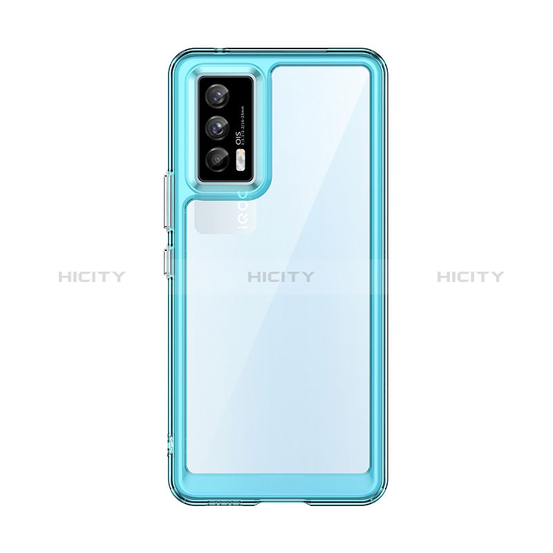 Coque Rebord Contour Silicone et Vitre Transparente Housse Etui J01S pour Vivo iQOO 7 India 5G Bleu Plus