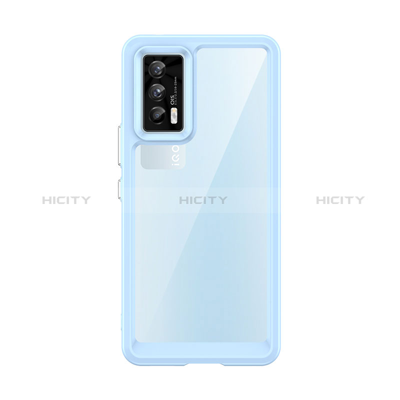 Coque Rebord Contour Silicone et Vitre Transparente Housse Etui J01S pour Vivo iQOO 7 India 5G Bleu Ciel Plus