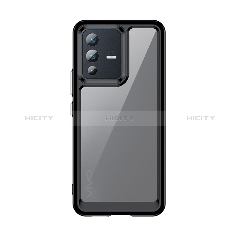 Coque Rebord Contour Silicone et Vitre Transparente Housse Etui J01S pour Vivo V23 5G Noir Plus