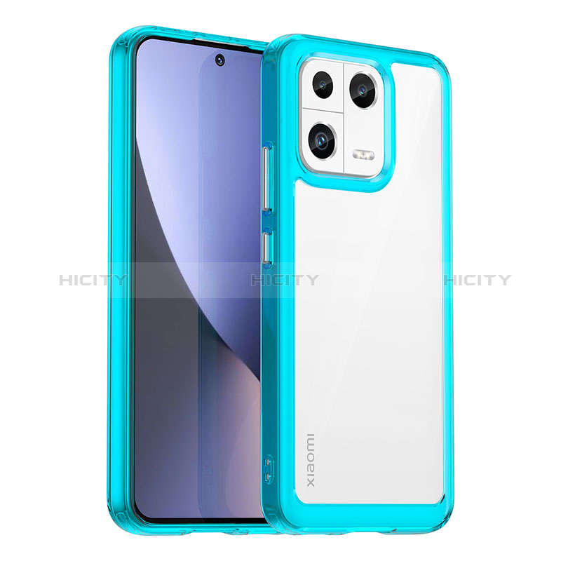 Coque Rebord Contour Silicone et Vitre Transparente Housse Etui J01S pour Xiaomi Mi 13 5G Bleu Ciel Plus