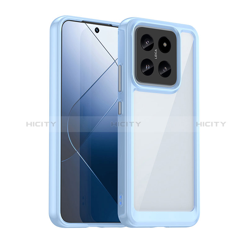 Coque Rebord Contour Silicone et Vitre Transparente Housse Etui J01S pour Xiaomi Mi 14 5G Bleu Plus