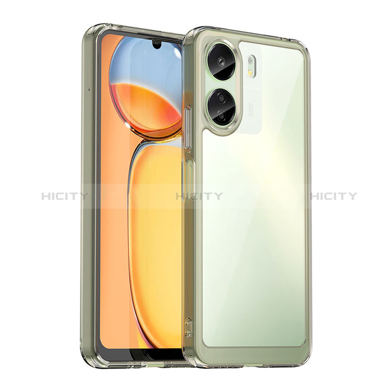 Coque Rebord Contour Silicone et Vitre Transparente Housse Etui J01S pour Xiaomi Poco C65 Gris Plus