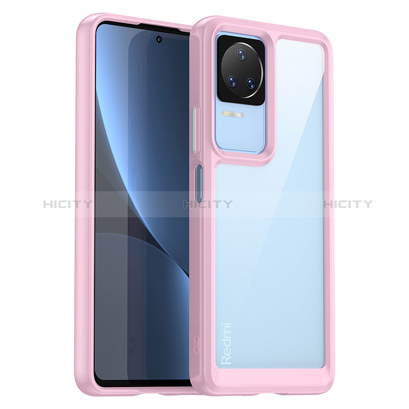 Coque Rebord Contour Silicone et Vitre Transparente Housse Etui J01S pour Xiaomi Poco F4 5G Rose Plus