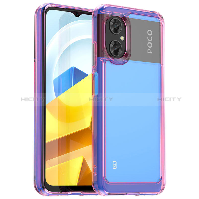 Coque Rebord Contour Silicone et Vitre Transparente Housse Etui J01S pour Xiaomi Poco M4 5G Violet Clair Plus