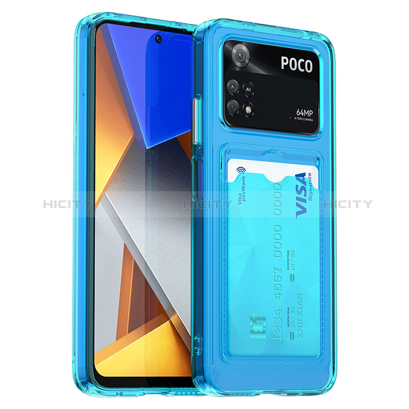 Coque Rebord Contour Silicone et Vitre Transparente Housse Etui J01S pour Xiaomi Poco M4 Pro 4G Bleu Plus