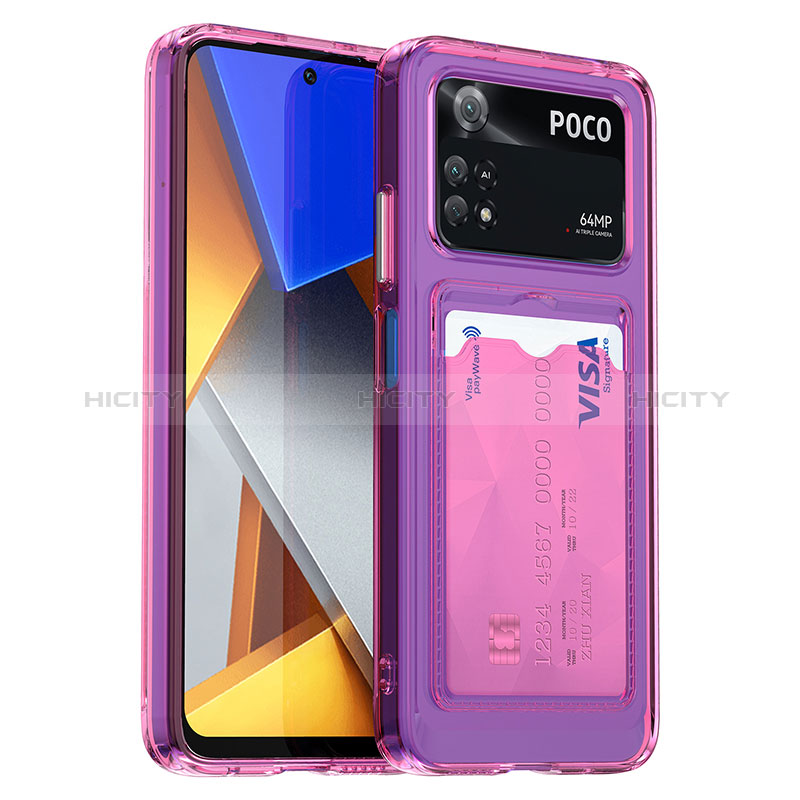 Coque Rebord Contour Silicone et Vitre Transparente Housse Etui J01S pour Xiaomi Poco M4 Pro 4G Violet Clair Plus