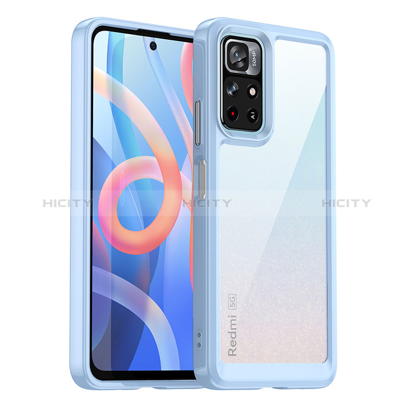 Coque Rebord Contour Silicone et Vitre Transparente Housse Etui J01S pour Xiaomi Poco M4 Pro 5G Bleu Plus