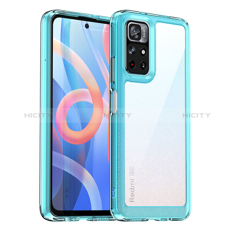 Coque Rebord Contour Silicone et Vitre Transparente Housse Etui J01S pour Xiaomi Poco M4 Pro 5G Bleu Ciel Plus