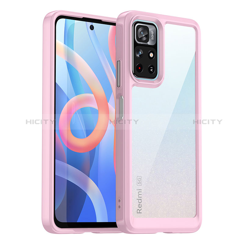 Coque Rebord Contour Silicone et Vitre Transparente Housse Etui J01S pour Xiaomi Poco M4 Pro 5G Rose Plus