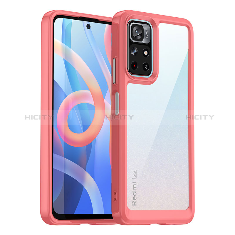 Coque Rebord Contour Silicone et Vitre Transparente Housse Etui J01S pour Xiaomi Poco M4 Pro 5G Rouge Plus