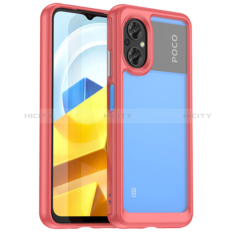 Coque Rebord Contour Silicone et Vitre Transparente Housse Etui J01S pour Xiaomi Poco M5 4G Rouge Plus