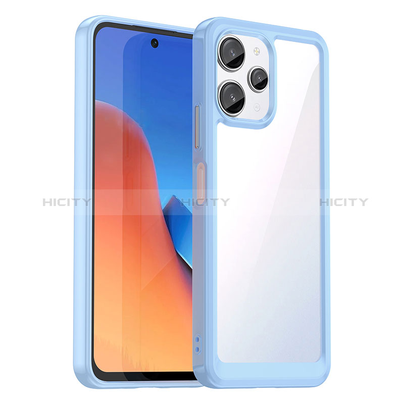 Coque Rebord Contour Silicone et Vitre Transparente Housse Etui J01S pour Xiaomi Poco M6 Pro 5G Bleu Clair Plus