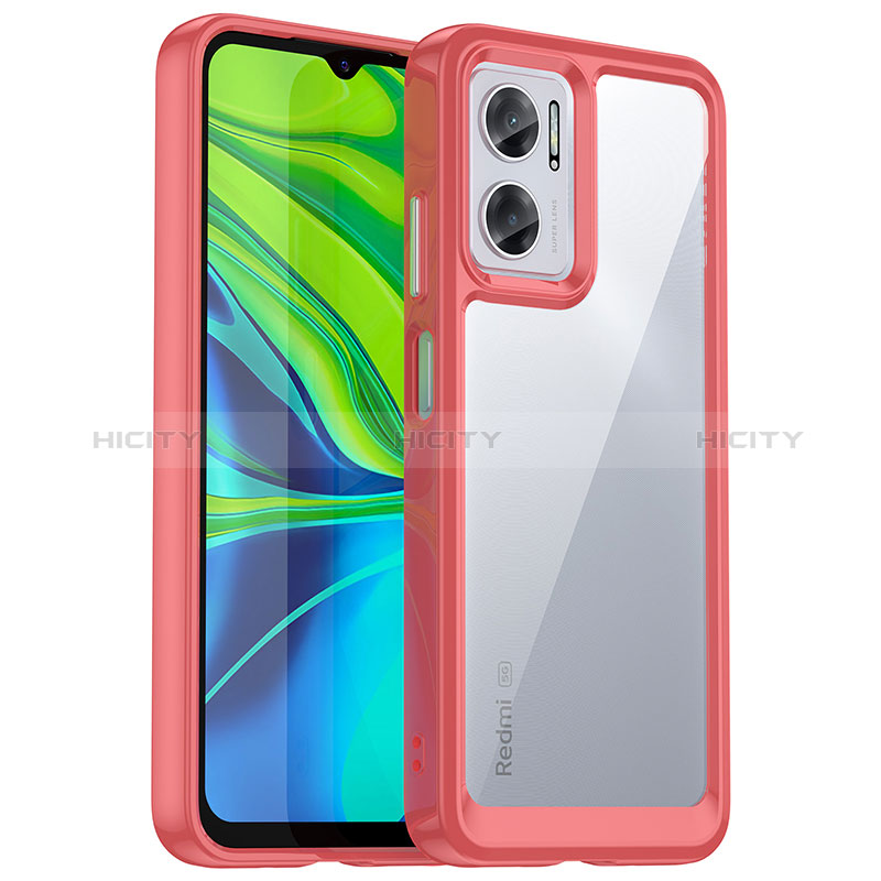 Coque Rebord Contour Silicone et Vitre Transparente Housse Etui J01S pour Xiaomi Redmi 10 Prime Plus 5G Rouge Plus