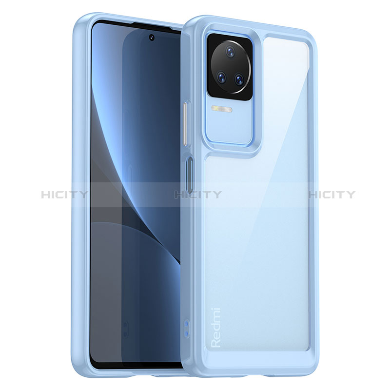 Coque Rebord Contour Silicone et Vitre Transparente Housse Etui J01S pour Xiaomi Redmi K40S 5G Bleu Plus