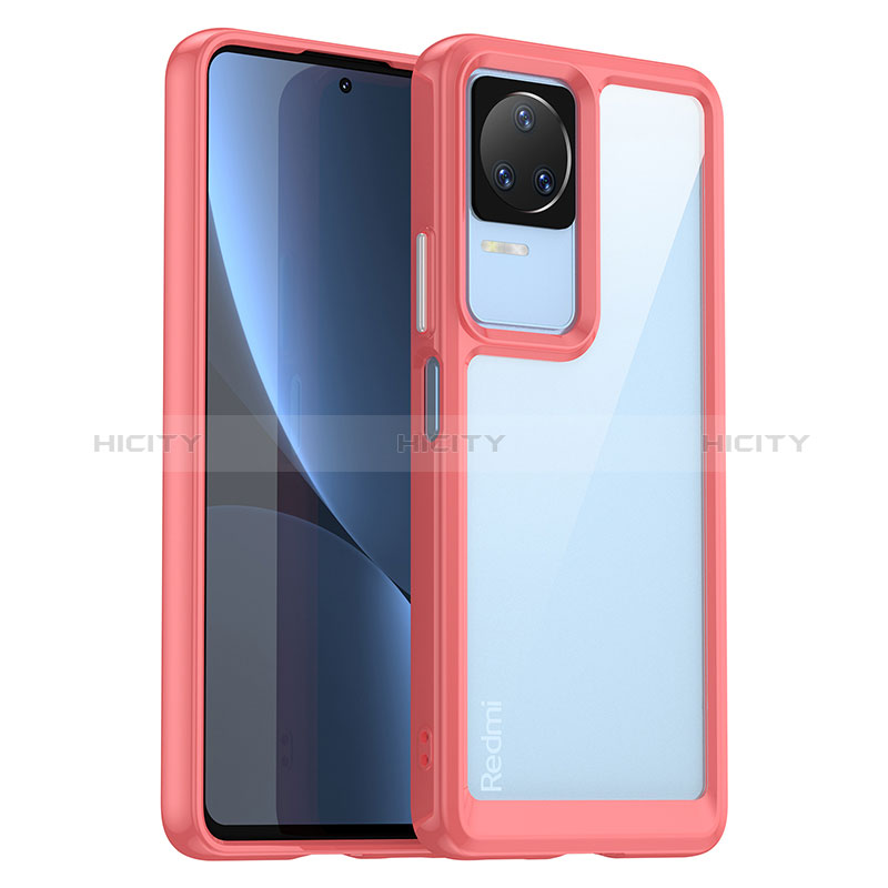 Coque Rebord Contour Silicone et Vitre Transparente Housse Etui J01S pour Xiaomi Redmi K40S 5G Rouge Plus