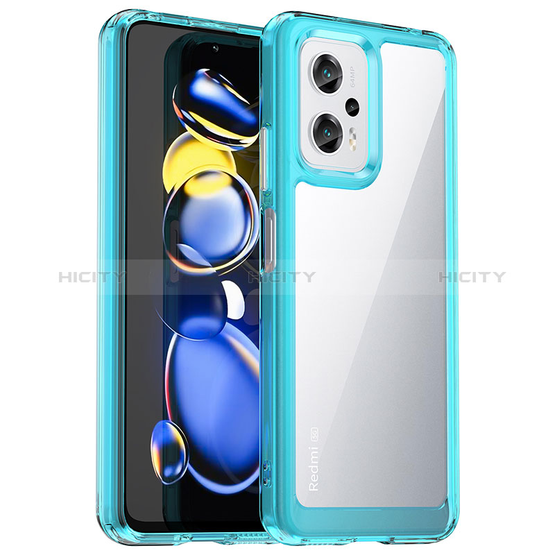 Coque Rebord Contour Silicone et Vitre Transparente Housse Etui J01S pour Xiaomi Redmi K50i 5G Bleu Ciel Plus