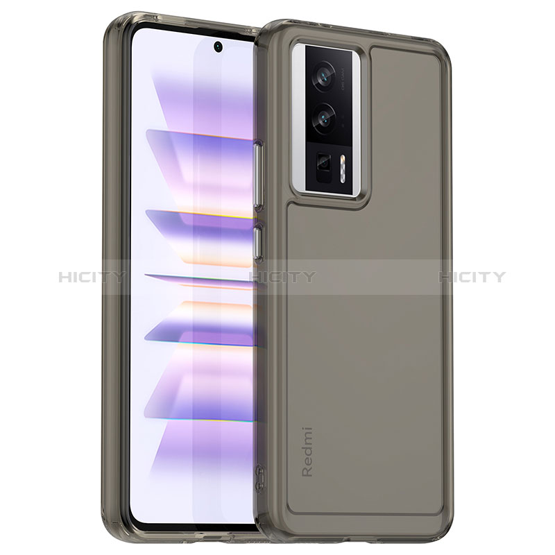 Coque Rebord Contour Silicone et Vitre Transparente Housse Etui J01S pour Xiaomi Redmi K60 5G Gris Fonce Plus