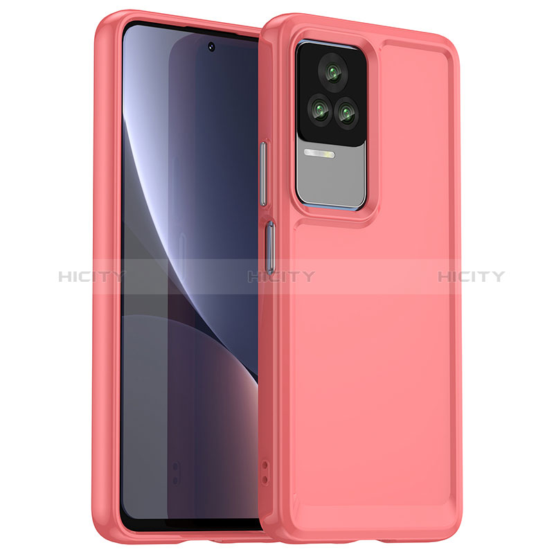 Coque Rebord Contour Silicone et Vitre Transparente Housse Etui J01S pour Xiaomi Redmi K60E 5G Rouge Plus