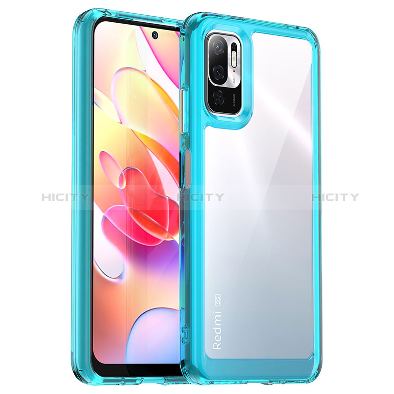 Coque Rebord Contour Silicone et Vitre Transparente Housse Etui J01S pour Xiaomi Redmi Note 10 5G Cyan Plus