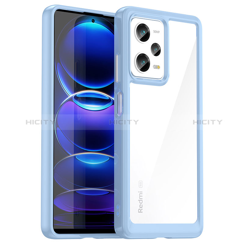 Coque Rebord Contour Silicone et Vitre Transparente Housse Etui J01S pour Xiaomi Redmi Note 12 Pro 5G Bleu Plus