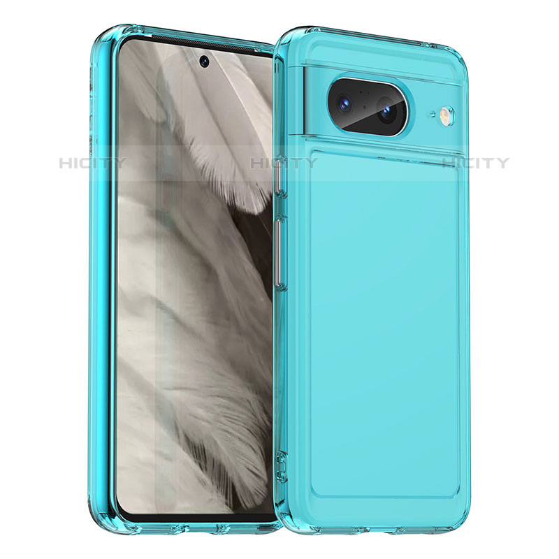 Coque Rebord Contour Silicone et Vitre Transparente Housse Etui J02S pour Google Pixel 8 5G Bleu Plus