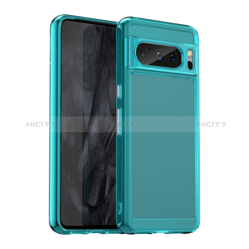 Coque Rebord Contour Silicone et Vitre Transparente Housse Etui J02S pour Google Pixel 8 Pro 5G Bleu Plus