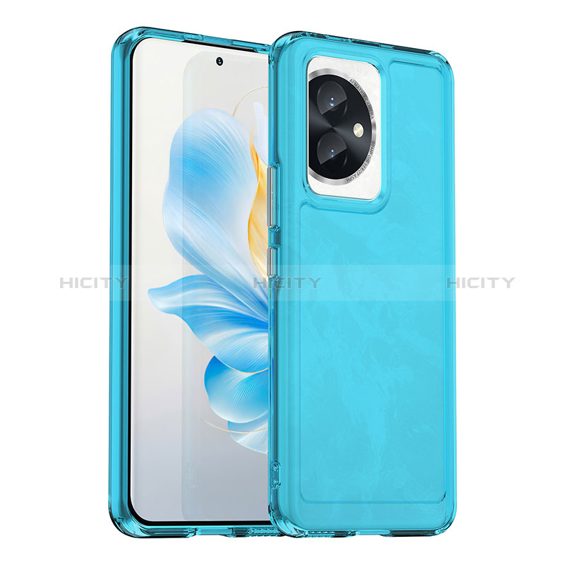 Coque Rebord Contour Silicone et Vitre Transparente Housse Etui J02S pour Huawei Honor 100 5G Bleu Plus