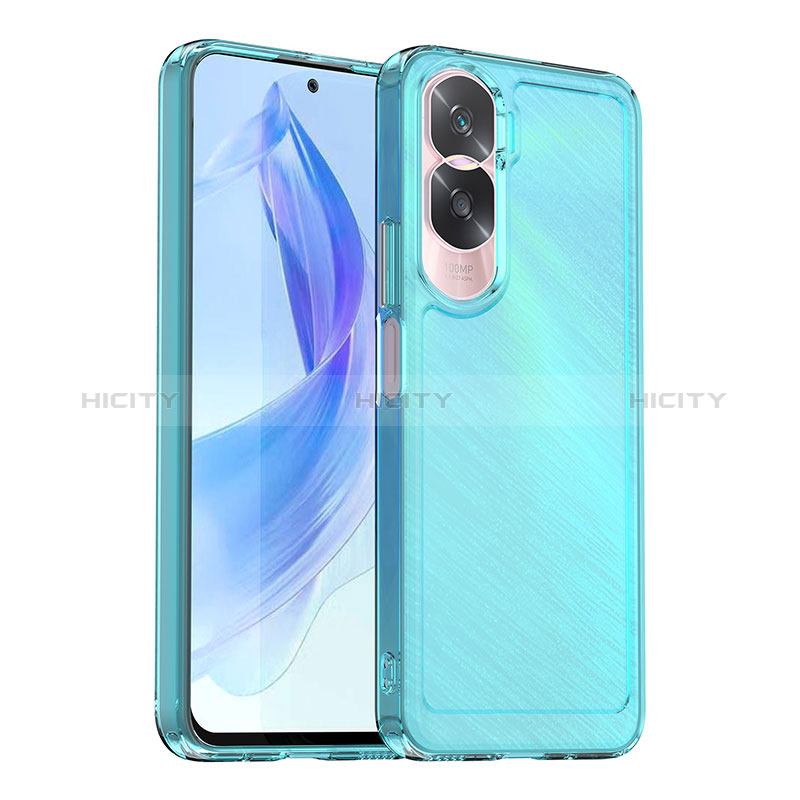 Coque Rebord Contour Silicone et Vitre Transparente Housse Etui J02S pour Huawei Honor 90 Lite 5G Bleu Plus