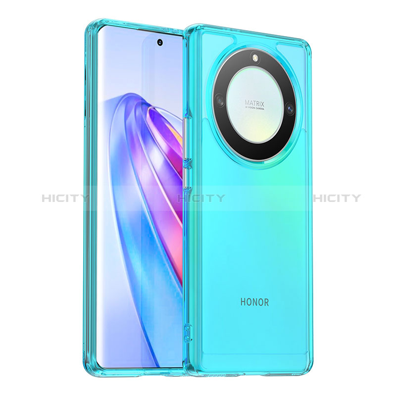 Coque Rebord Contour Silicone et Vitre Transparente Housse Etui J02S pour Huawei Honor Magic5 Lite 5G Bleu Plus